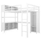 Metal Loft Bed with Wardrobe And L-shaped Desk