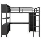Metal Loft Bed with Wardrobe And L-shaped Desk
