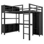 Metal Loft Bed with Wardrobe And L-shaped Desk