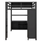 Metal Loft Bed with Wardrobe And L-shaped Desk