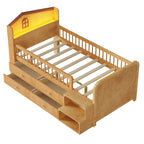 Low Loft Bed with LED Lights, Wooden Twin Loft Bed with House Shape Headboard, Kids Loft Bed with Storage Drawers