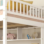 Full Size Loft Bed with Built-in Desk, Bookshelves and Storage Staircase