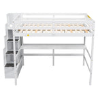 Full Size Loft Bed with Built-in Desk, Bookshelves and Storage Staircase