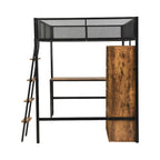 Full Size Metal Loft bed with Built-in Desk, Wardrobeand Shelves