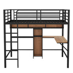 Full Size Metal & Wood Loft Bed with L -Shaped Desk and Shelves