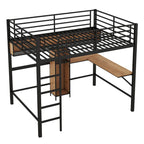Full Size Metal & Wood Loft Bed with L -Shaped Desk and Shelves