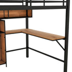 Full Size Metal & Wood Loft Bed with L -Shaped Desk and Shelves