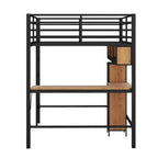 Full Size Metal & Wood Loft Bed with L -Shaped Desk and Shelves