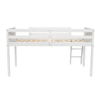 Loft Bed Twin Size Solid Wood Low Loft Bed w/Guard Rail and Ladder
