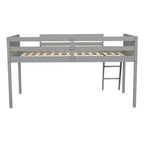 Loft Bed Twin Size Solid Wood Low Loft Bed w/Guard Rail and Ladder