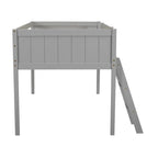Loft Bed Twin Size Solid Wood Low Loft Bed w/Guard Rail and Ladder