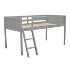 Loft Bed Twin Size Solid Wood Low Loft Bed w/Guard Rail and Ladder