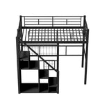 Modern Twin Size Loft Bed with Storage Staircase & Small Wardrobe, Sturdy Metal Loft Bed Frame w/Guardrails for Kids Boys Girls
