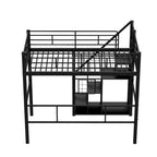 Modern Twin Size Loft Bed with Storage Staircase & Small Wardrobe, Sturdy Metal Loft Bed Frame w/Guardrails for Kids Boys Girls