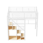 Modern Twin Size Loft Bed with Storage Staircase & Small Wardrobe, Sturdy Metal Loft Bed Frame w/Guardrails for Kids Boys Girls