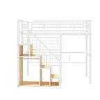 Modern Twin Size Loft Bed with Storage Staircase & Small Wardrobe, Sturdy Metal Loft Bed Frame w/Guardrails for Kids Boys Girls