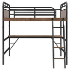 Metal Loft Bed with Desk, LED Lights & USB Charging Station, Loft Bed Frame with Safety Guardrails