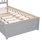 Grey Twin Platform Bed in Walnut Wood with Trundle and Fence Headboard - Modern Space-Saving Design
