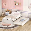 White Walnut Rubberwood Twin Size Platform Bed Frame with Trundle, Modern Design, No Box Spring Needed