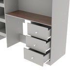 Grey Full Size Solid Wood Loft Bed with Wardrobe, Desk, and Shelves