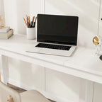 White Twin Wood Loft Bed with Desk, Storage & Guardrails
