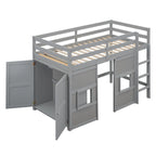 Merax Wood Twin Size Loft Bed with Built-in Storage Wardrobe and 2 Windows