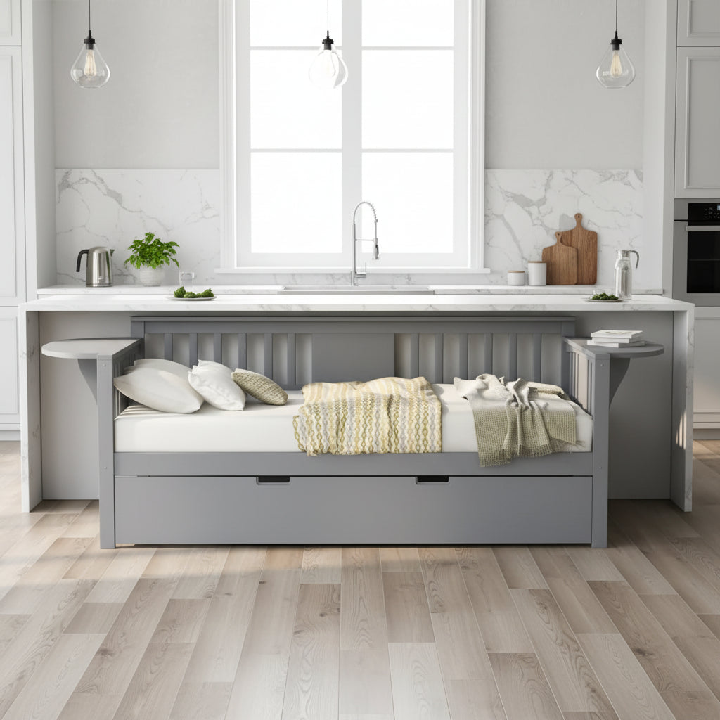 Twin Wooden Daybed with Trundle Bed , Sofa Bed for Bedroom Living Room