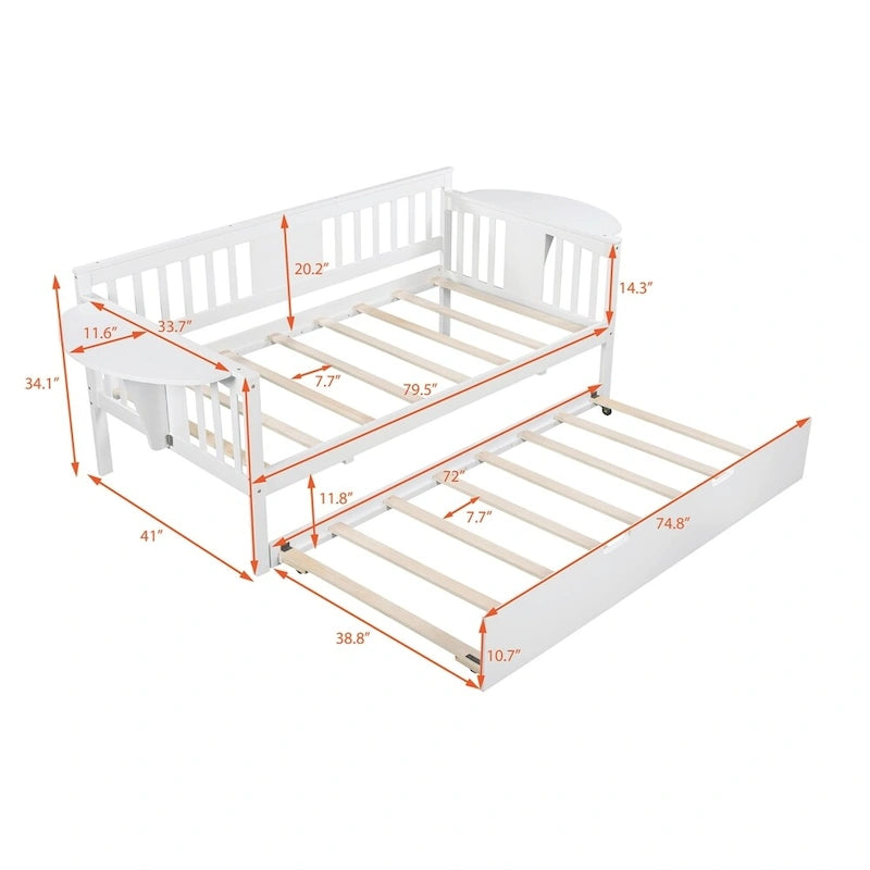 Twin Wooden Daybed with Trundle Bed , Sofa Bed for Bedroom Living Room