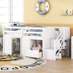 Twin Size Low Loft Bed with Bookshelf, Drawer and Staircase