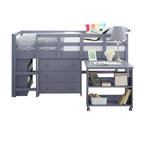 Twin Size Loft Bed with Desk Low Study Kids Twin Loft Bed with Storage Pine Wood Loft Bed for Kids Twin Loft Bed with Cabinet
