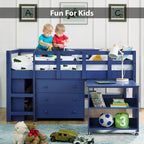 Twin Size Loft Bed with Desk Low Study Kids Twin Loft Bed with Storage Pine Wood Loft Bed for Kids Twin Loft Bed with Cabinet