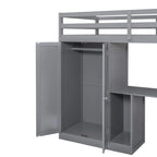 Twin Size Wooden Loft Bed with Wardrobe and Staircase, Desk and Storage Drawers and Cabinet in 1