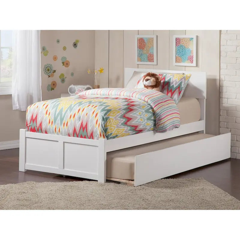 Platform Bed with Footboard and Twin Trundle Bed
