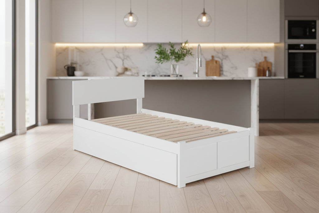 Orlando Platform Bed with Footboard and Twin Trundle Bed