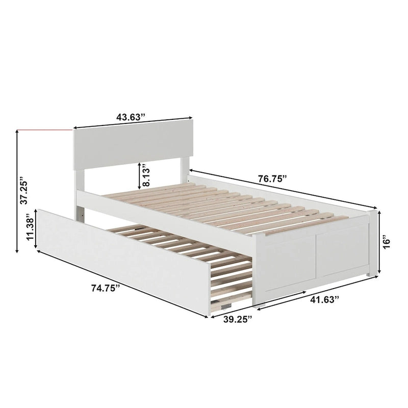 Platform Bed with Footboard and Twin Trundle Bed