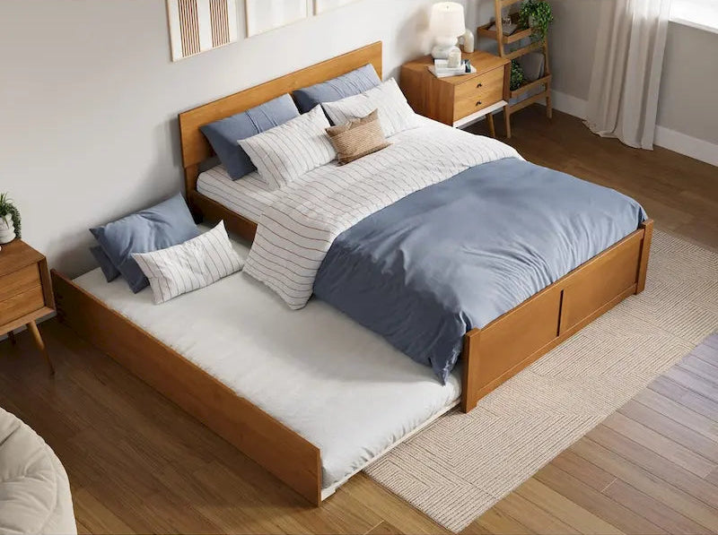 Platform Bed with Footboard and Twin Trundle Bed