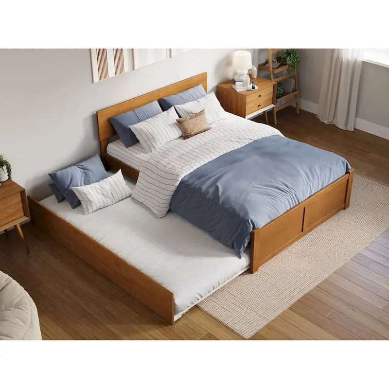 Platform Bed with Footboard and Twin Trundle Bed