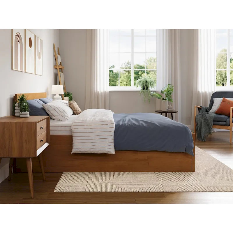 Platform Bed with Footboard and Twin Trundle Bed