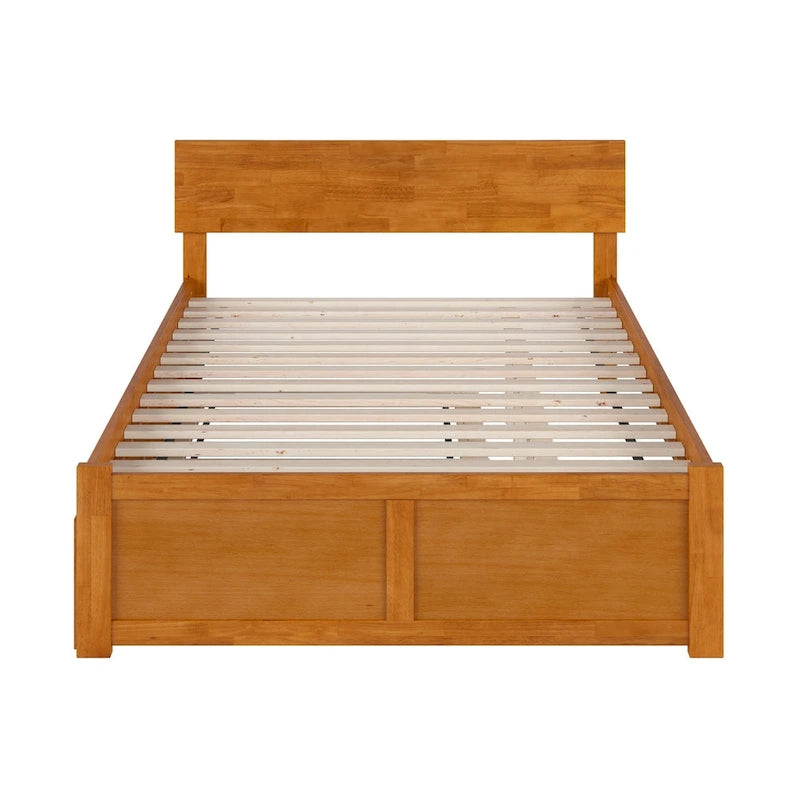 Platform Bed with Footboard and Twin Trundle Bed