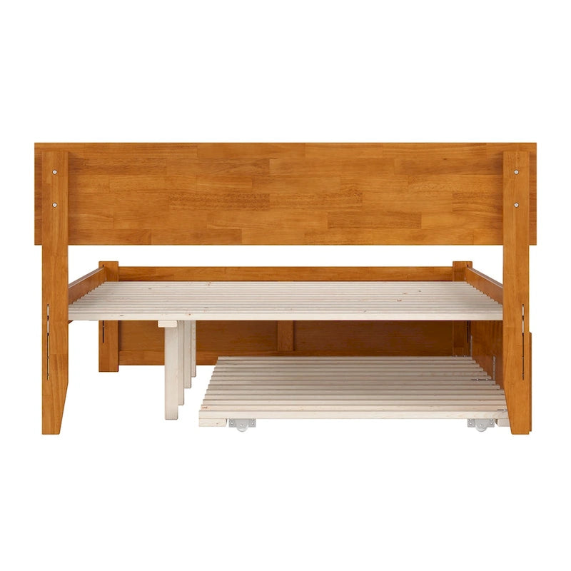 Platform Bed with Footboard and Twin Trundle Bed