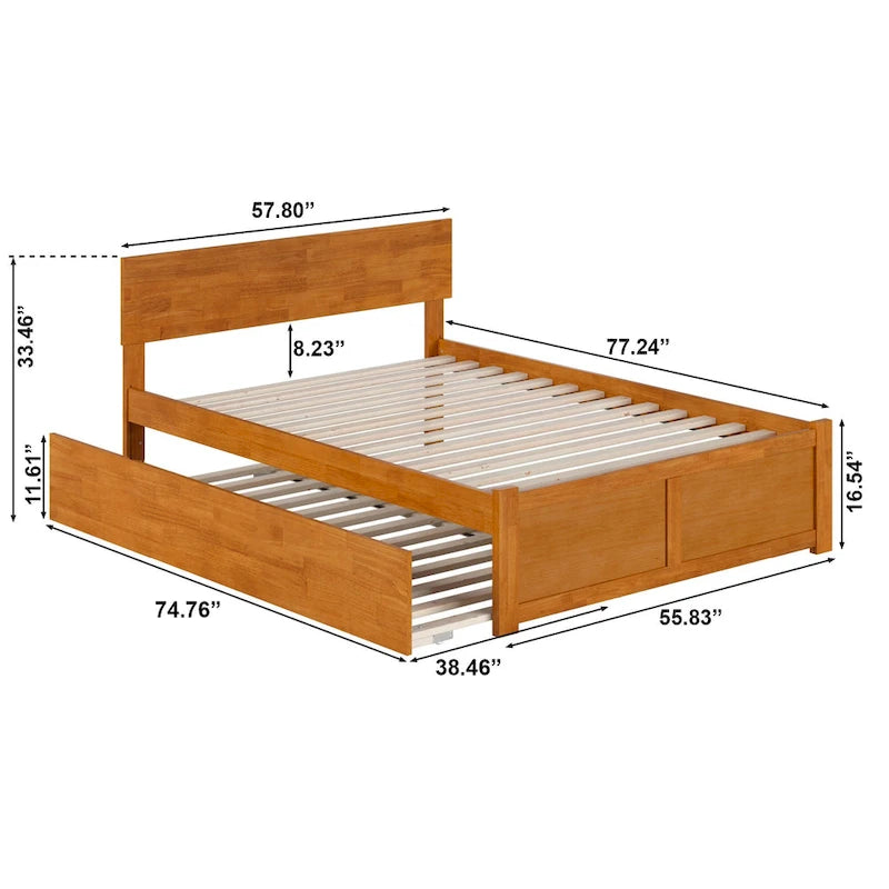 Platform Bed with Footboard and Twin Trundle Bed