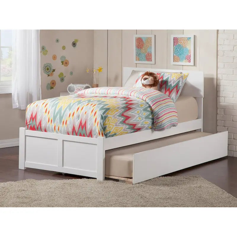 Platform Bed with Footboard and Twin Trundle Bed