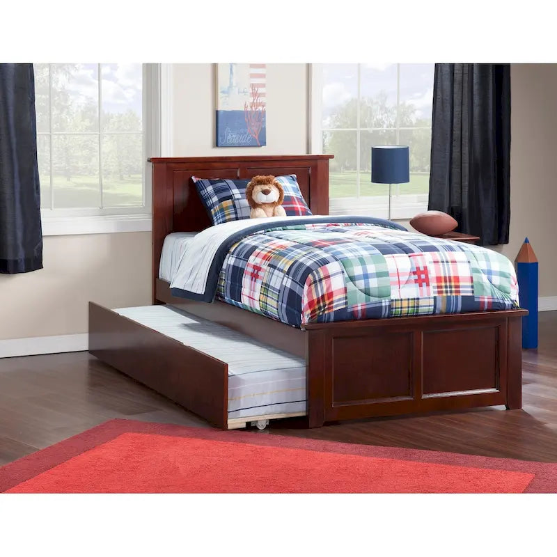 Platform Bed with Matching Footboard and Twin Trundle