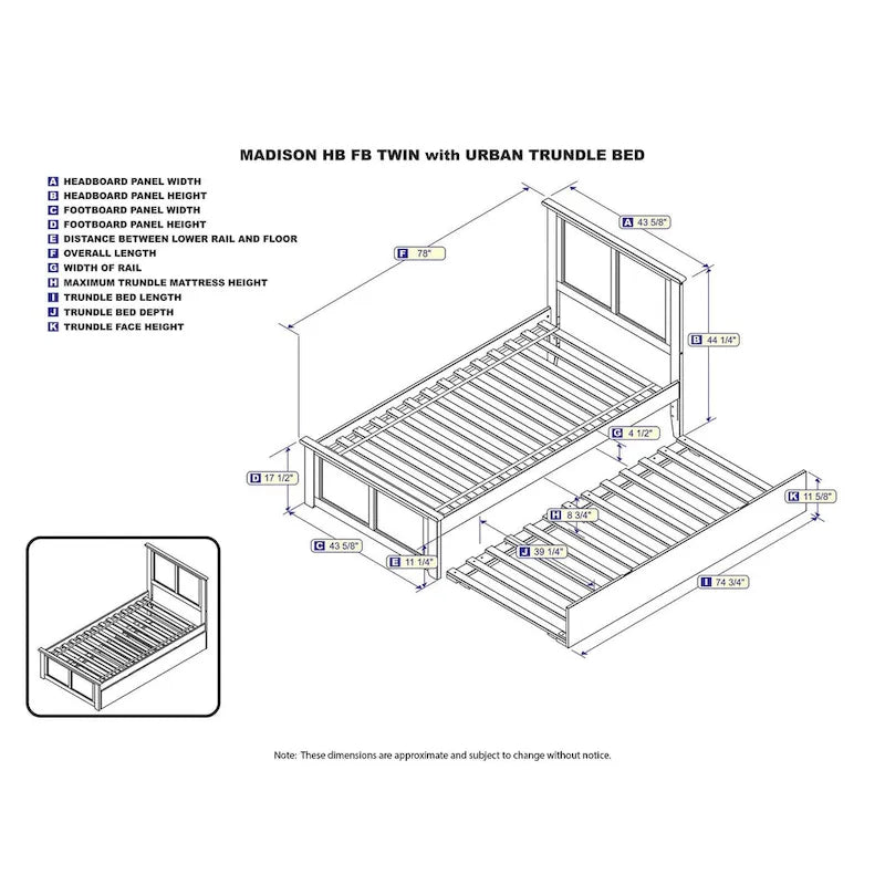 Platform Bed with Matching Footboard and Twin Trundle