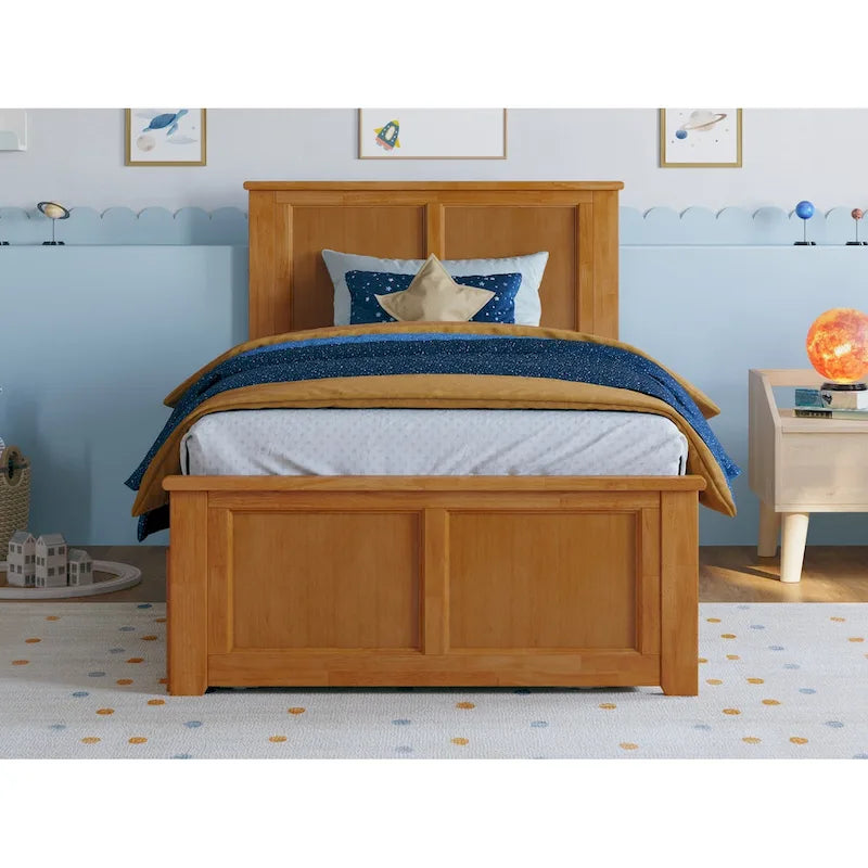 Platform Bed with Matching Footboard and Twin Trundle