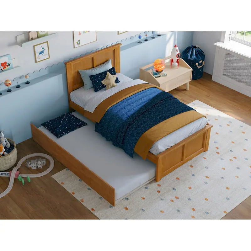 Platform Bed with Matching Footboard and Twin Trundle