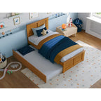 Platform Bed with Matching Footboard and Twin Trundle