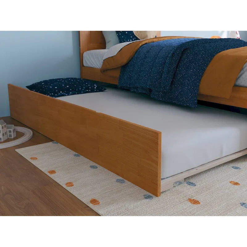 Platform Bed with Matching Footboard and Twin Trundle