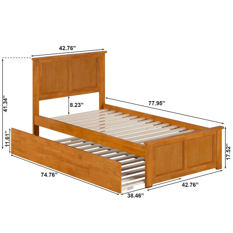 Platform Bed with Matching Footboard and Twin Trundle