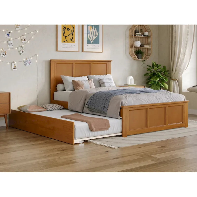 Platform Bed with Matching Footboard and Twin Trundle